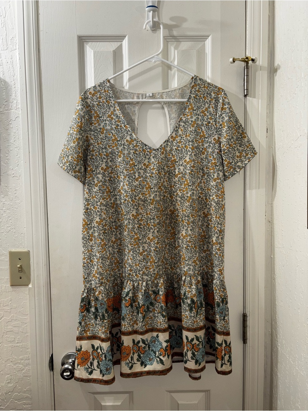 Floral V-Neck Short Sleeve Tiered Mini Dress